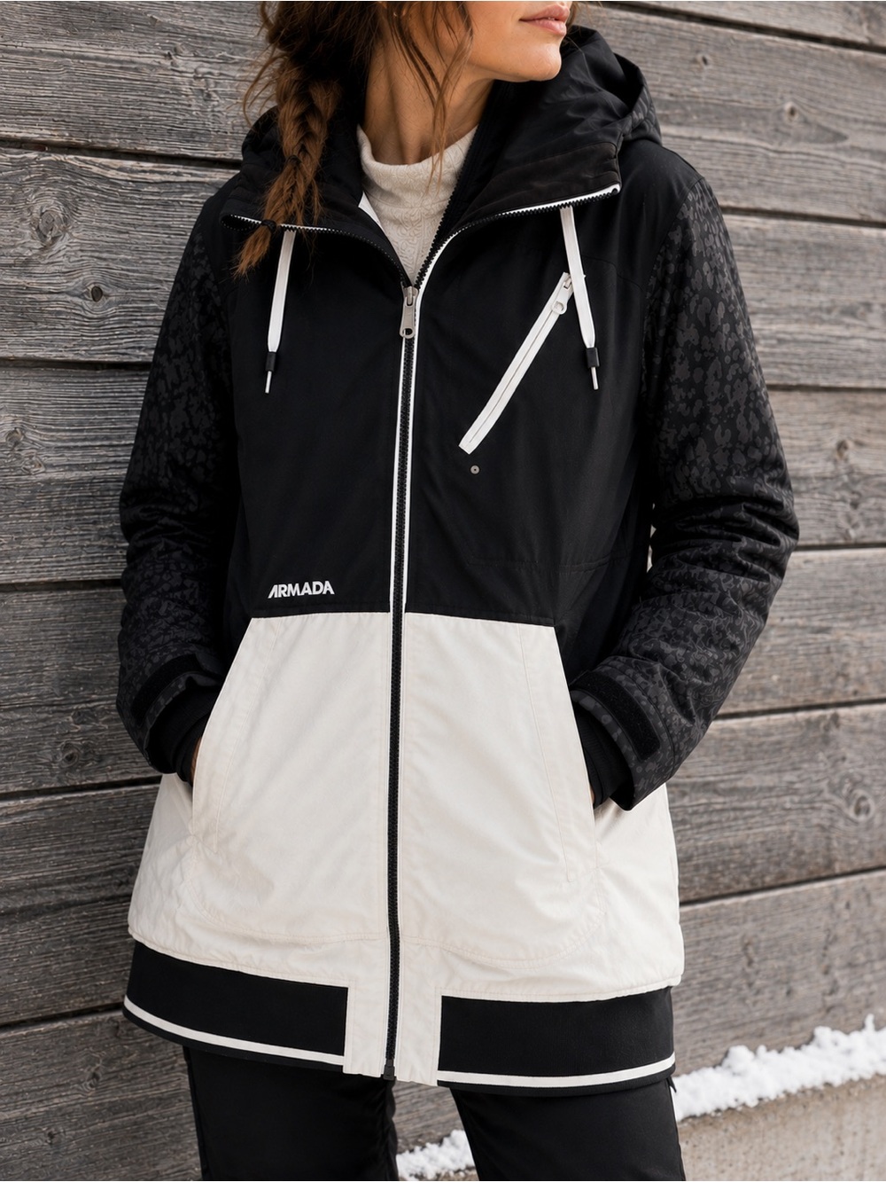 Armada Ski Snowboard Jacket 10K Waterproof Black White Hooded Leopard Women L